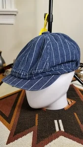 Vintage Denim Style Wabash Hickory Stripe Adjustable Workwear Newsboy Cap Hat - Picture 1 of 11
