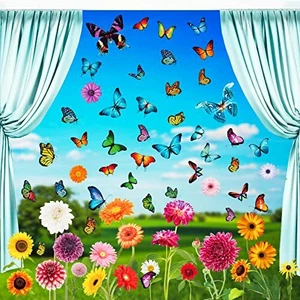 Qntccx Spring Window Clings Flower Butterfly - 84 Pieces Anti-collisio - Picture 1 of 6