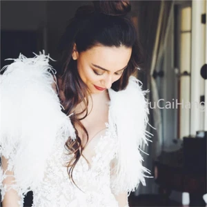 Handmade Real Ostrich Feather Fur Shawl Shrug Jacket Vest Wedding Bolero Coats - Picture 1 of 21
