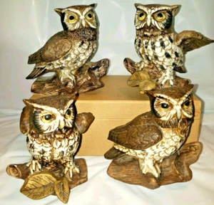 Vintage Homco Ceramic Owl Figures 5" Tall Brown Barn Owl 4 Figurines Mixed Lot - Picture 1 of 10