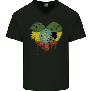 Love Ethiopia Flag Ethiopian Day Football Mens V-Neck Cotton T-Shirt - Picture 1 of 3