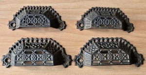 VTG ANTIQUE LOT OF 4 CAST IRON DRAWER CABINET PULL EASTLAKE ORNATE HARDWARE - Picture 1 of 10