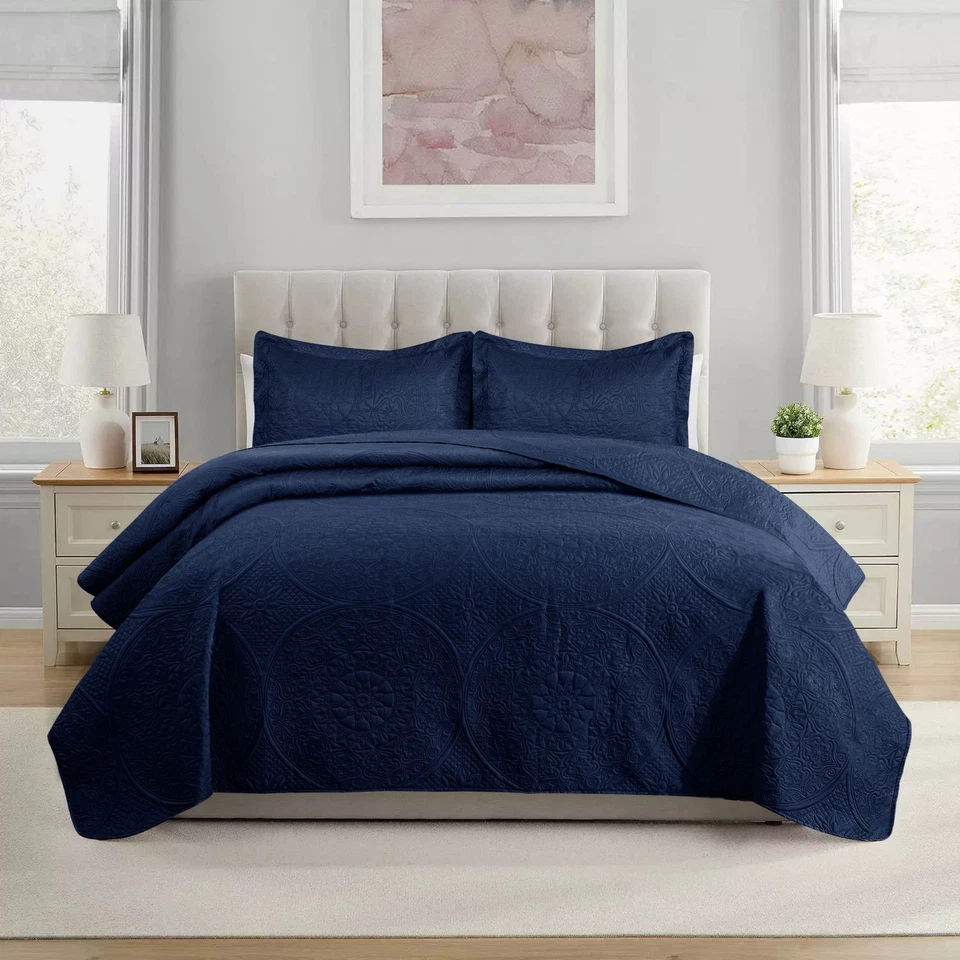 Juego de colcha de lujo 3 piezas acolchada colcha cama cama tamaño king Foto 1 de 1