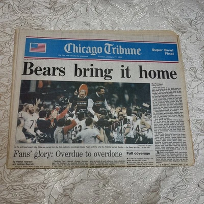 Chicago Bears Super Bowl Champions 1986 periódico original sin leer 27-01-1986 Foto 1 de 3