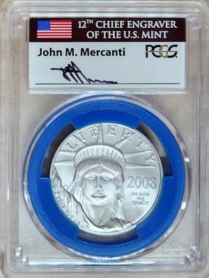 2008 W $100 MERCANTI FIRST STRIKE BURNISHED PLATINUM EAGLE.PCGS SP-70*/POP 2* - Image 1 of 2