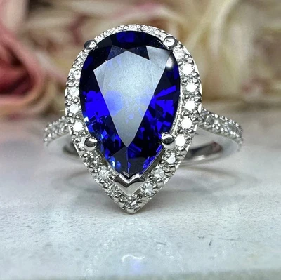 3.40 Ct Natural Sapphire & Diamond Engagement Ring 18K Solid White Gold - Image 1 of 4