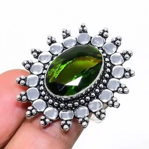 Green Peridot Gemstone Handmade 925 Sterling Silver Jewelry Ring Sz 8 (US) - Picture 1 of 1