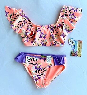 Angel Beach Coral Flounce Ruffle Swim Set Bikini Age 10 Price $24.99 - Image 1 of 4