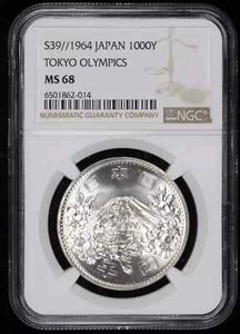 1964 Japan Silver 1000 YEN NGC MS-68 S39// TOKYO OLYMPICS - Picture 1 of 2