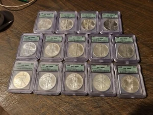 Set of Silver Eagle Dollar - 1oz Fine Silver - ICG MS69 - 14 Coins - 1986-2000 - Picture 1 of 8
