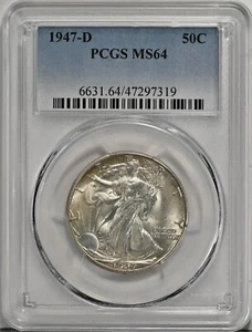 1947-D Walking Liberty MS64 PCGS Graded Half Dollar Coin 6631 White - Picture 1 of 2