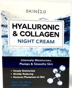 SKIN 2.0 Hyaluronic Acid & Collagen Night Cream 50ml Plumps & Smooths Skin - Picture 1 of 3