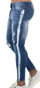 GINGTTO Men's Ripped Jeans Blue Slim Fit Skinny Stretch Jeans Pants Sz. 34 NEW - Picture 1 of 5