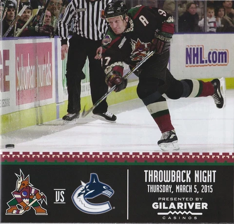 Phoenix Coyotes Vancouver Canucks Retro Program 3/5/15 Jeremy Roenick Poster Cover
