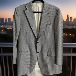 Canali Blazer Sport Coat Mens 36L Long Houndstooth Pure New Wool Made In Italy - Picture 1 of 12