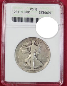 1921-D WALKING LIBERTY HALF DOLLAR ANACS VG8 *OLD SOAP BOX SLAB* - Picture 1 of 4