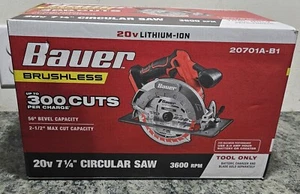 BAUER 20V BRUSHLESS Cordless 7-1/4 in. Circular Saw; Tool Only (SEALED NEW) - Picture 1 of 2
