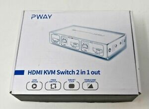 PWAY HDMI KVM Switch 2 in 1 Out Model PW-S7206H Cables 2 Computers 1 Monitor
