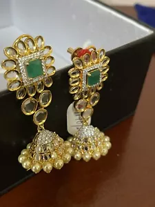 Bollywood Jhumki Kundan Pendiente Tono Dorado Moda Boda Mujeres Joyería Diseño 3 - Imagen 1 de 4