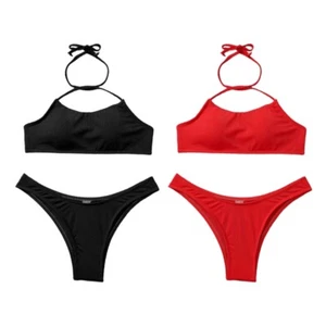for Triangle Sexy Solid Bathing Suit Solid Color Bikini Set High Waisted - Picture 1 of 14