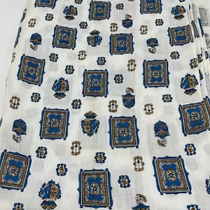 Vintage Fabric Light Cotton 1960s Coat of Arms Blue Yellow Boys Room 4 Yards - Picture 1 of 7