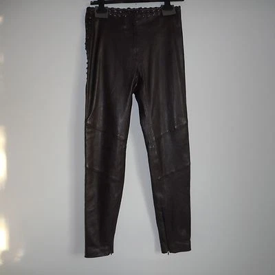 NWT $880 JUST CAVALLI OVIS ARIES DYED LEATHER LAMB BRAIDED ANKLE ZIP PANTS SZ 42 - Image 1 of 4