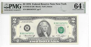 1976 New York Harder to find BC Block $2 FRN PMG 64 EPQ Choice Uncirculated - Picture 1 of 8