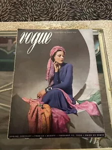 February 15, 1938 Vintage Vogue Magazine, Vanity Fair, Spring Forecast, Fashions - Picture 1 of 1