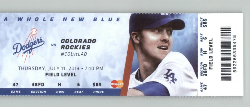 Boleto completo Colorado Rockies vs Los Angeles Dodgers 11/07/2013 - Chris Capuano 8K Foto 1 de 2