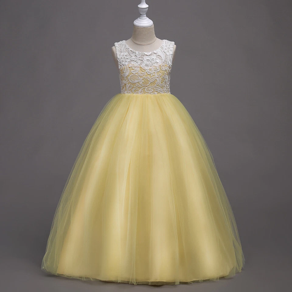 Vestido Largo Flor Niñas Boda Dama de honor Niños Princesa Cumpleaños Concurso Vestido Foto 1 de 4