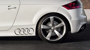 2 x AUDI RINGS CAR VINYL STICKERS / DECALS SIDE SKIRT 15 Colour - Picture 1 of 4