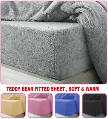Extra Deep Teddy Bear Fleece Fitted Sheet Cosy Warm Bedsheet Single Double King - Image 1 of 4
