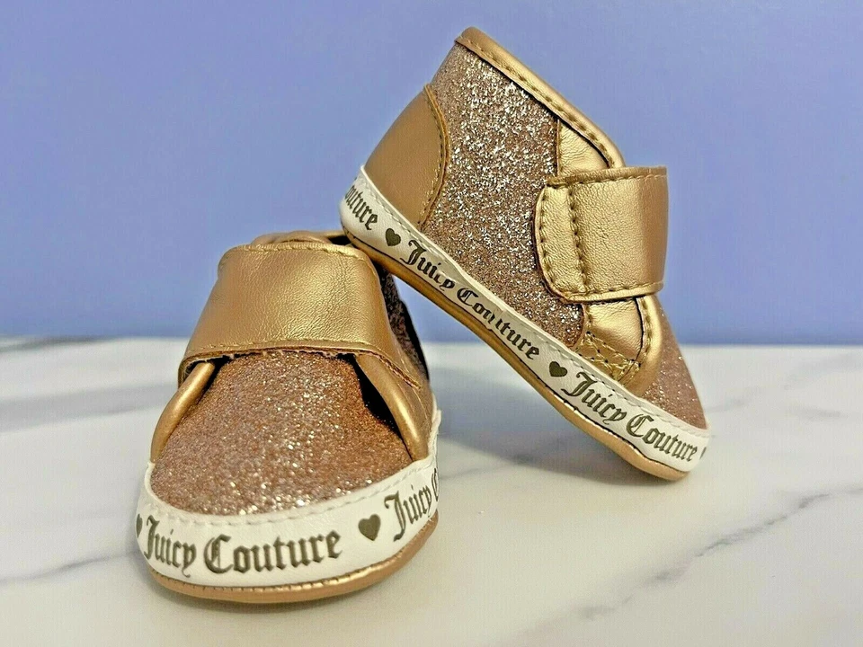 Juicy Couture Baby Girl Crib Shoes Gold Glitter - "JC Baby Santa Cruz" Size 1 - Image 1 of 4