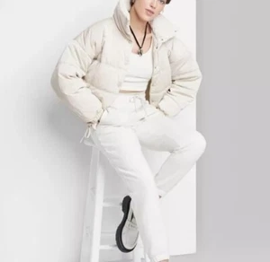 Wild Fable Puffer Jacket Snap Up Water Resistant Tie at Waist Light Beige SZ XXL - Picture 1 of 3