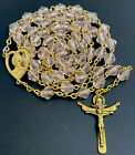 Catholic Pink Glass Bi Cone Rosary, Heart Center, Holy Trinity Crucifix Italy