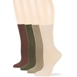 Women's Cotton 4 Pack Solid Dress Socks Large Assorted Brown Beige Olive Green - Picture 1 of 9