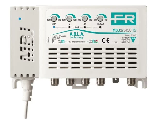 Fracarro MBJ3R345U T2 Centralino Amplificatore Segnale TV con 4 ingressi - Bianco