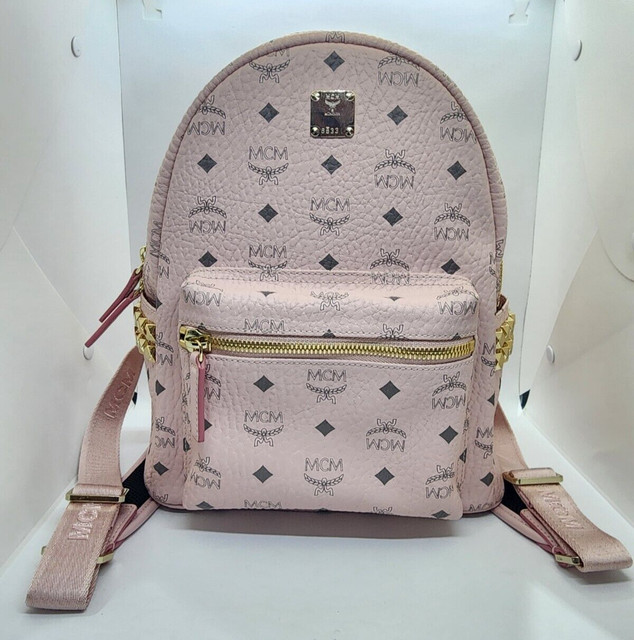 MCM Backpack Stark Visetos Neon Pink in Coated Canvas with Silver