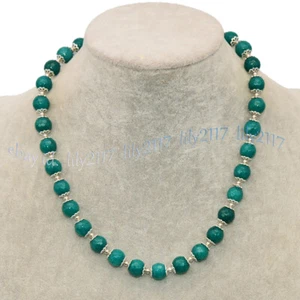 Genuine 10mm Faceted Dark Green Aquamarine Round Gemstone Beads Necklace 14-50'' - Picture 1 of 21