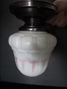 Vtg Art Deco Glass Acorn Ceiling fixture Flash copper plate floral 8.5"T 1920's - Picture 1 of 12