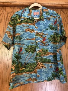 Vintage Aloha Made Korea Mens Size M L Tropical Hawaiian Polyester Button Shirt - Picture 1 of 9
