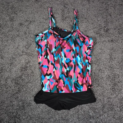 Trimshaper Farrah Tankini Swimsuit Top & Swim Skort Women's 20W Pink Black NWT - Image 1 of 4
