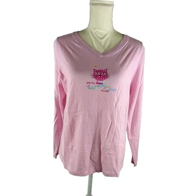 Camiseta Joe Boxer Mujer Talla Grande Rosa Manga Larga Gato Foto 1 de 4