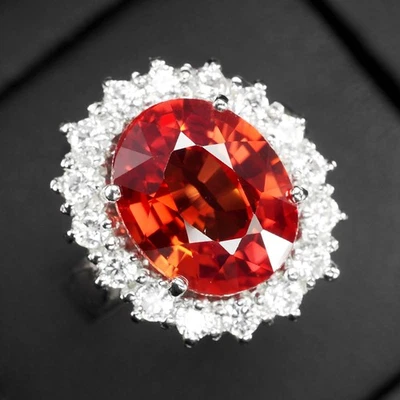 Anillos halo hechos a mano de plata de ley 925 de 7,03 quilates espinela roja naranja puesta de sol talla 6,5 Foto 1 de 4