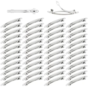 50 Pack 8Cm/3 Inch Plain Blank Silver Metal DIY Craft French Barrettes Automatic - Picture 1 of 12