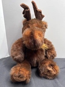 Vintage Unipak Brown Plush 10" Sitting Moose with Beard Posable Ears Stuffed Ani - Picture 1 of 8