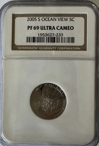 2005 S Jefferson Proof 5c OCEAN VIEW NGC Graded PF 69 Ultra Cameo - Picture 1 of 2