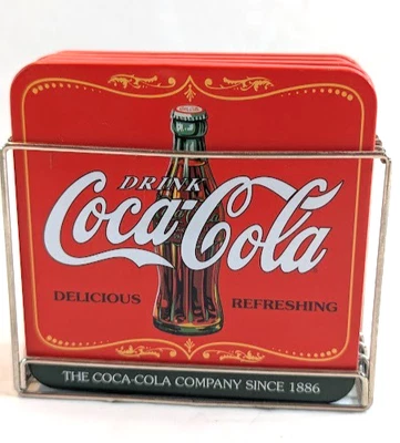 Coca Cola Coaster Set (4) w/Holder Red Black Cork Back Collectible Soda Advertis - Image 1 of 4