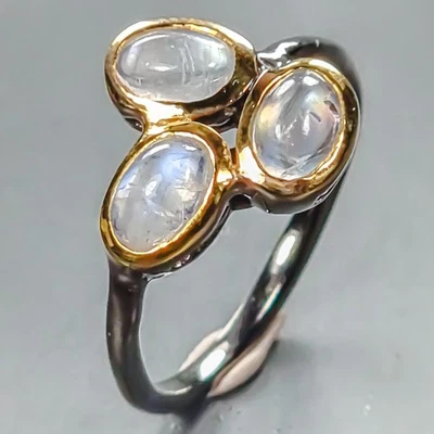 Кольцо ручной работы с натуральным лунным камнем кольцо из стерлингового серебра 925 пробы размер 7/R445691 - Изображение 1 из 4