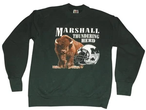 Felpa maglione girocollo vintage anni 90 Marshall University Thundering Herd Medium - Foto 1 di 5